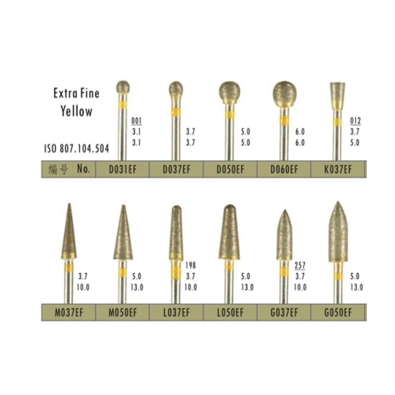 10Pieces Dental Lab Burs Fully-sintered Diamond Burs 600 Mesh Extra Fine Yellow Color