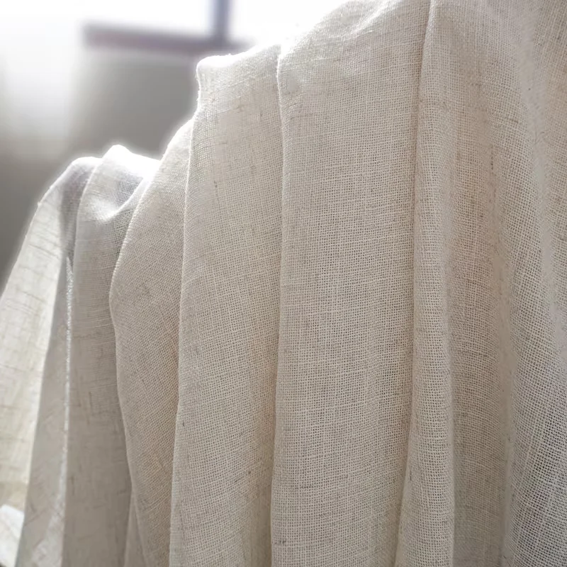 2PC  Light taupe linen short sheer, raw woven texture for study small windows