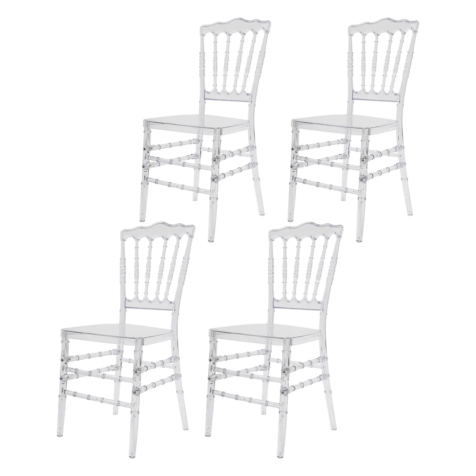 كرسي مكدس من الأكريليك، 4 كراسي طعام شفافة، كرسي أنيق لحفلات الزفاف، كراسي شبح كريستالية حديثة، شفافة