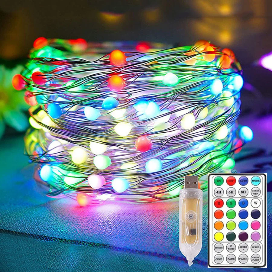 20M Smart RGB Kerstboom Kerstverlichting Garland Remote LED Koperdraad Lichtslingers voor Tuin Bruiloft Vakantie Decor