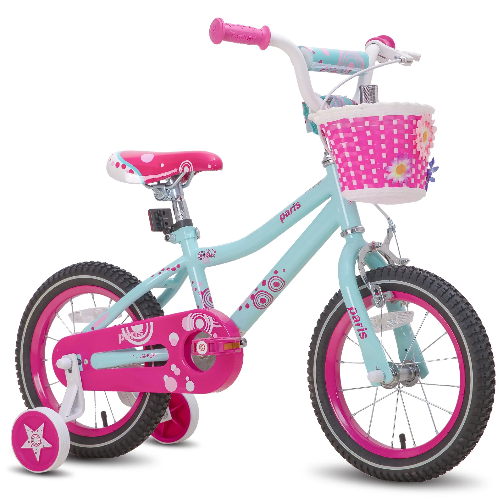 JOYSTAR Paris Girls Bike for Ages 3-10 with Training Wheels 14' to 20' Kids Bikes Includes Basket And Handbrake - Kids' Bicycle