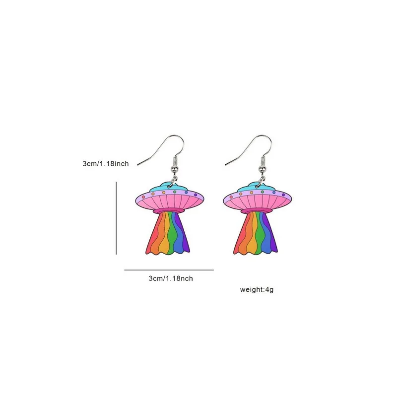 2pcs Fashion Rainbow Maple Leaf Flower Butterfly Dinosaur Chameleon Spaceship Nature Acrylic Rainbow Color Earrings Woman Party image 2
