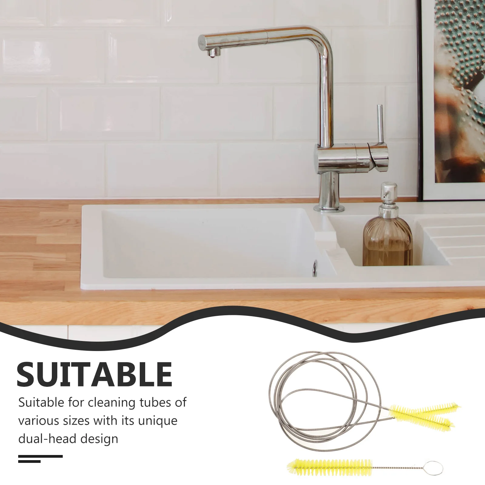 

2pcs Cleaning Brush Set Dual Head Hose Pipe Stainless Steel Brush for Household Drain Piping Cleaner Supplies