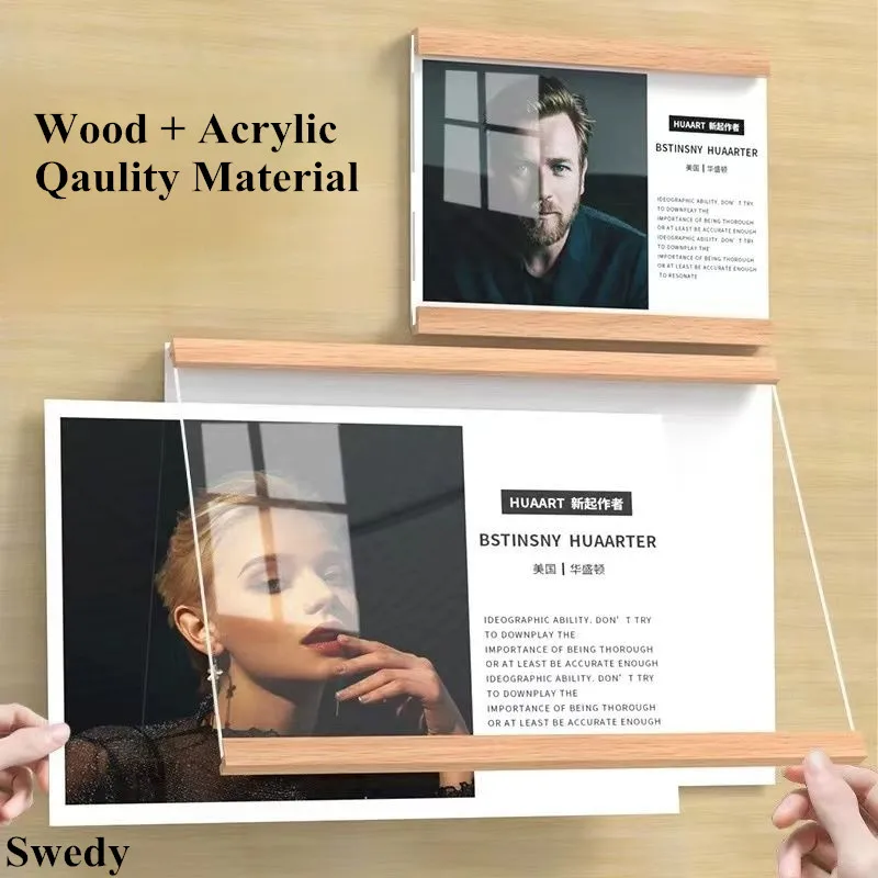 A4 210x297mm Magnetic Wall Mounted Wood Photo Picture Flyer Poster Frame Menu Price Label Paper Holder Acrylic Sign Holder