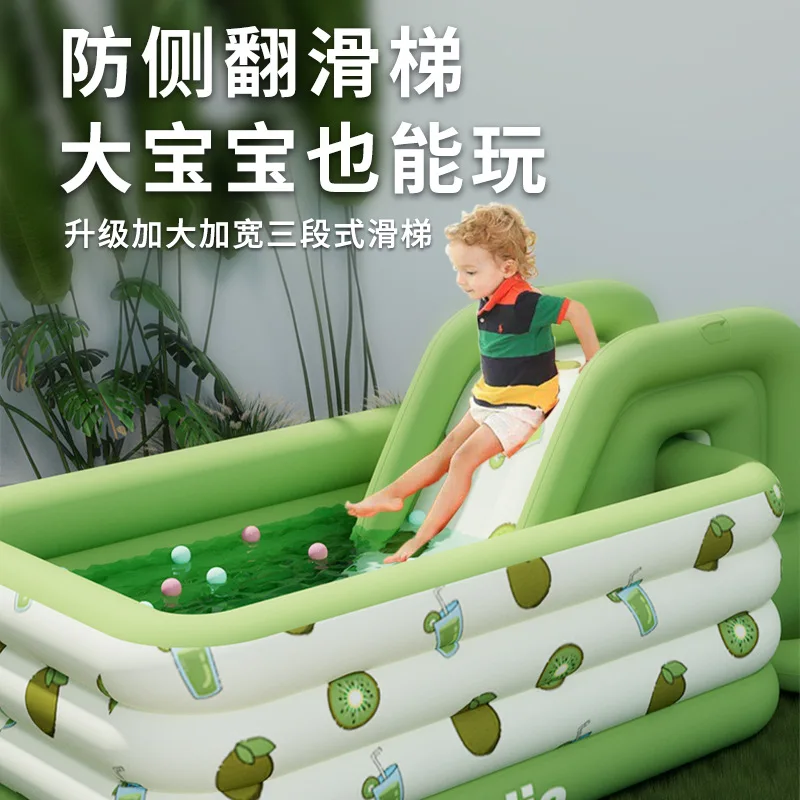 4-lagiger aufblasbarer Kinderpool mit Rutsche und Sonnenschirm, Wasserspielspielzeug für zu Hause
