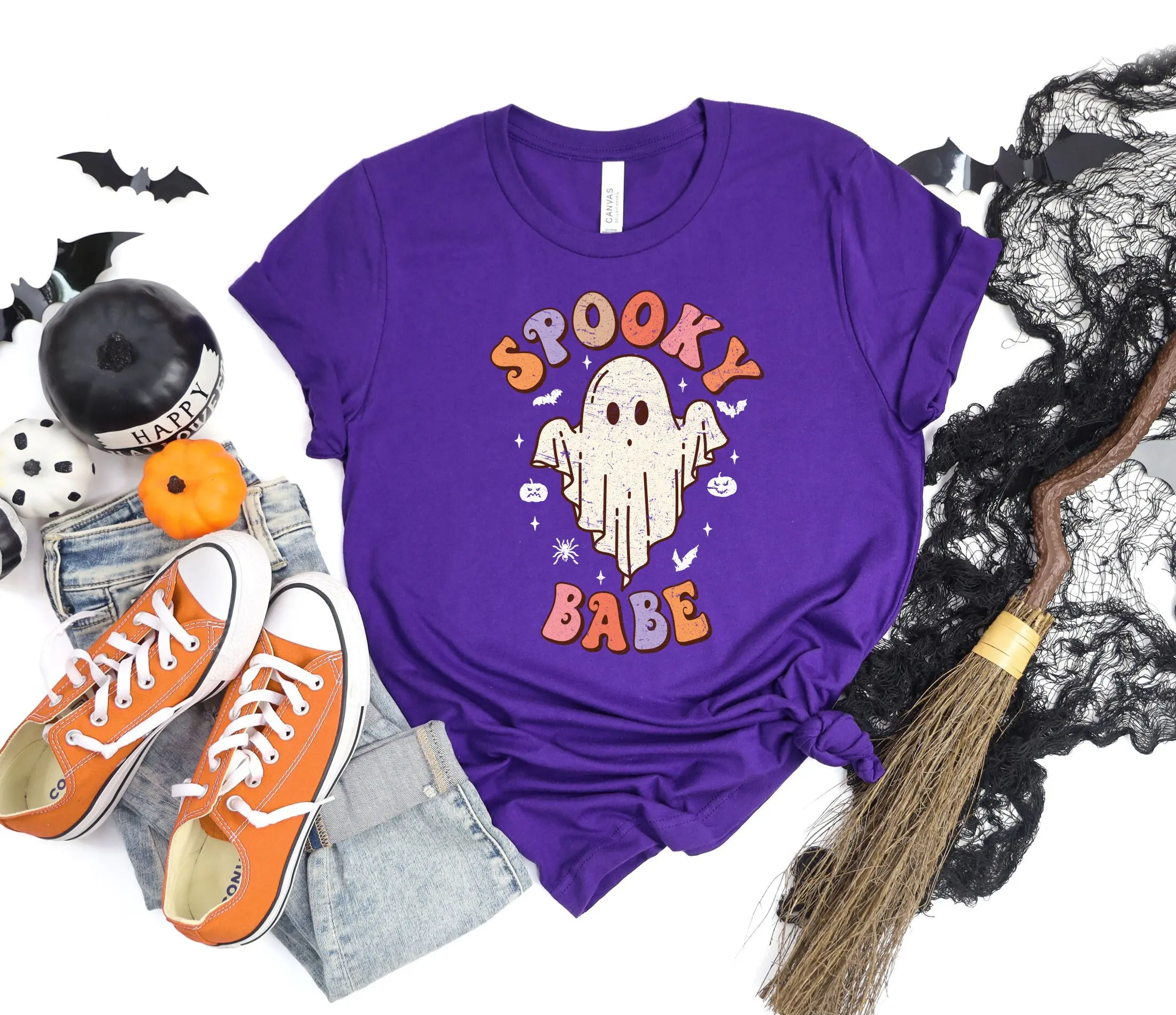 Cute Spooky Babe Ghost T Shirt Halloween Women With Vibes A Ghoul Sweat For Lovers