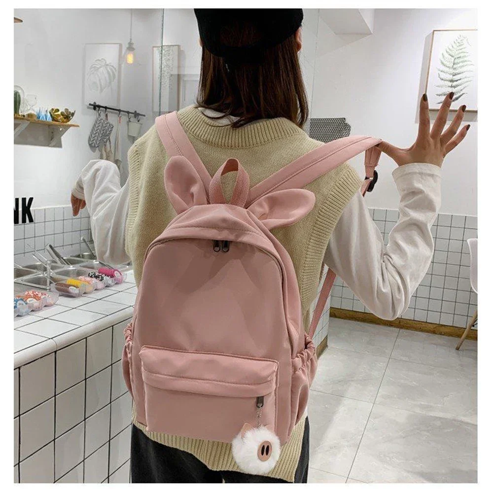 Embroidered New Fashionable And Minimalist Rabbit Ear Nylon Cloth Backpack, Name Custom Male And Female Student Travel Gift Bags