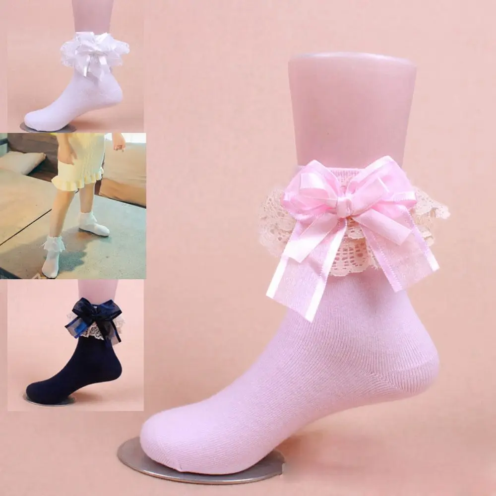 

Cute Sweet Baby Girls Ankle Lace Frilly Ruffle Cotton Princess Socks Big Bow