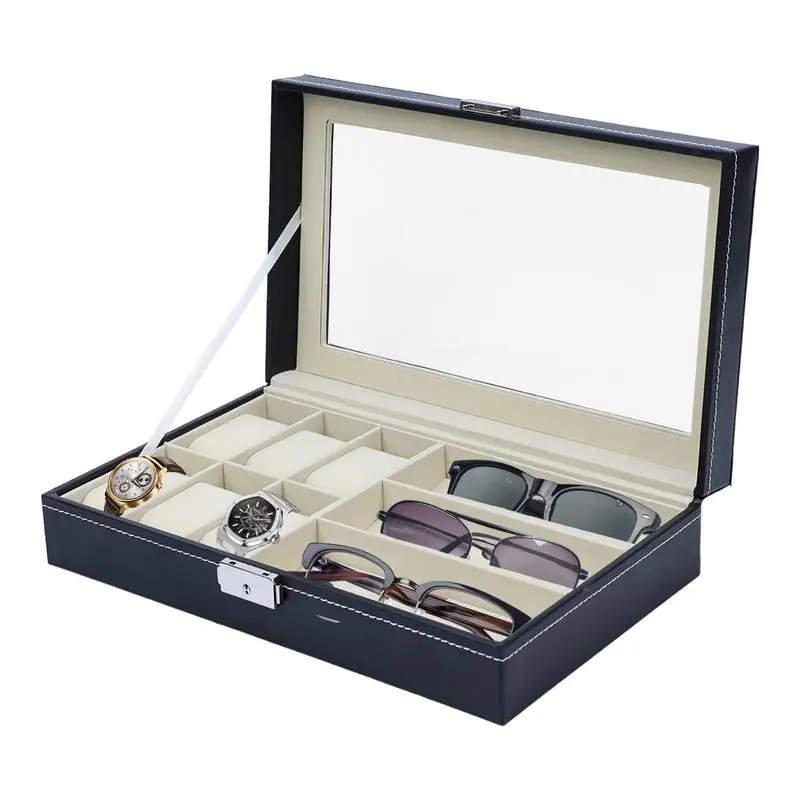 Watch sunglasses Display Case Jewelry Box Eyeglasses Storage Case  Sunglasses Storage Display Rack for 6 Watch 3 Sunglasses