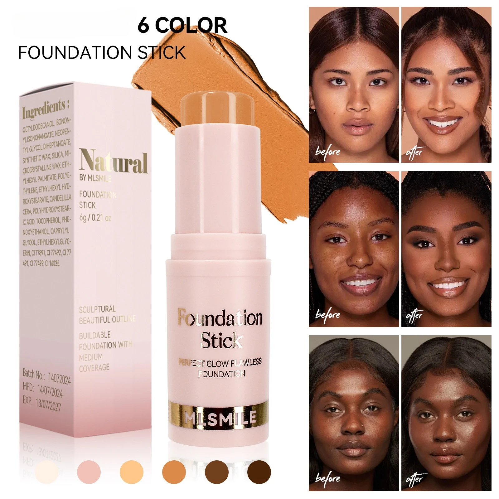 Base de Maquillaje en Barra Mate, Control de Grasa, Prebase, Crema BB, Cobertura Media, Bronceador Ligero, Esculpe el Contorno del Rostro, Ilumina, Corrector