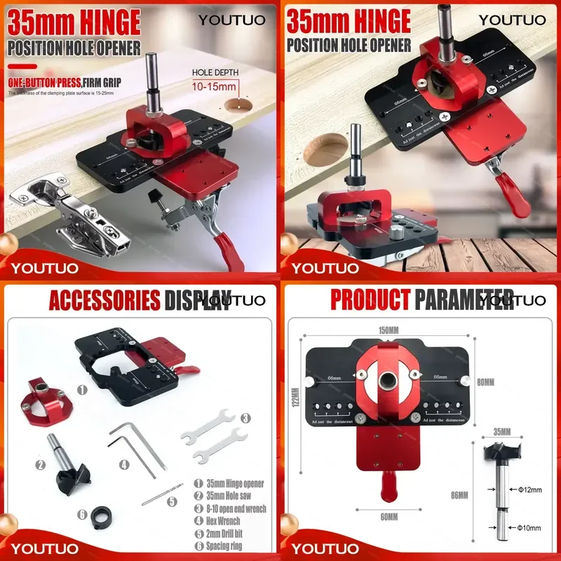 35mm Concealed Door Hinge Jig Accurate Locking Cabinet Hinge Jig Pocket Hole Adjustable Quick Punch Cabinet Hardware