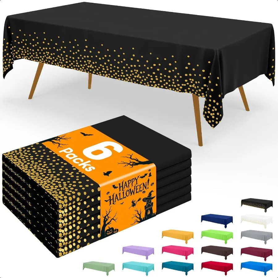 

Table Cloth 6 Pack 54 x 108 Inch Waterproof Rec Tablecloths for Parties Decorative Plastic Table Cover Leakproof Sturdy Black