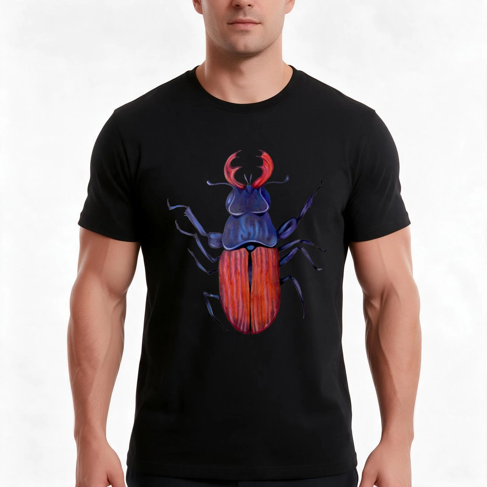 The measurement of space / stag-beetle T-Shirt Summer Casual Cotton Tee Oversized Streetwear Tops Vintage Graphic Print