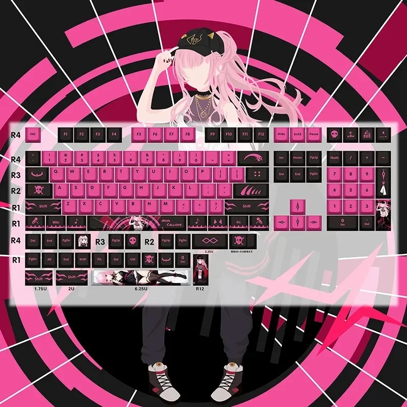 132 Keys/Set Hololive Vtuber Mori Calliope PBT Cherry Keycaps for MX Cross Axis Switch Keycap for Mechanical Keyboard Game Gift