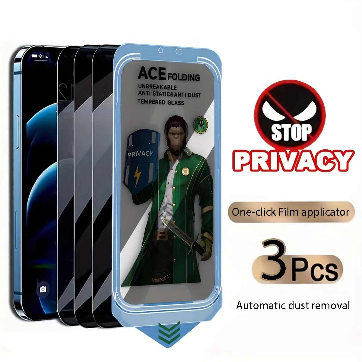 

3PCS for iPhone 13/14/15/16/17 e /Pro /Plus Max Anti-Peek Tempered Film with Install Kit - Shatterproof for Dust-Free Design