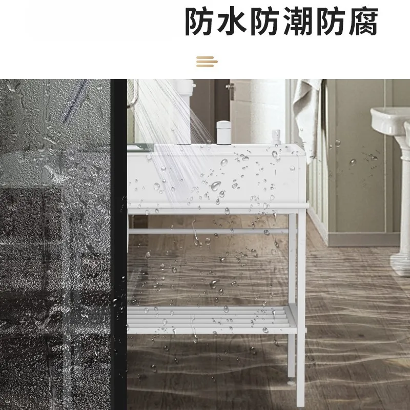 Stainless steel bracket vegetable basin kitchen double hole quartz stone sink integrated laundry basin household hand washing