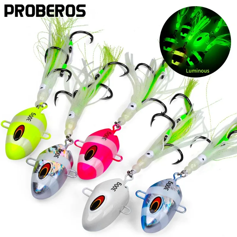 

1pcs Lure Weights100g150g200g250g300g Luminous Squid Hook IronPlateMetal Jig Head SinkingJigging Lure SeaFishing Simulated Bait