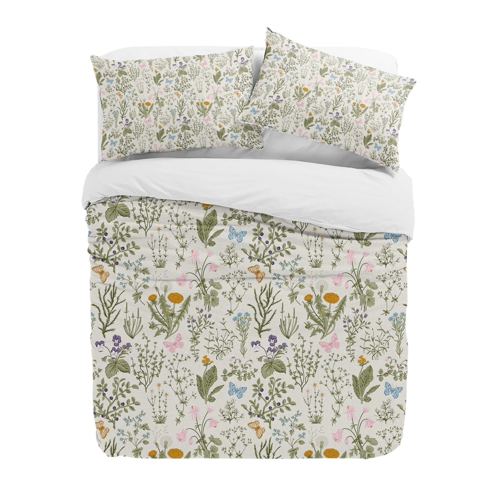 

Vintage Herbaceous Floral Butterfly Flower 3pcs Bedding Set For Double Bed Home Textile Duvet Cover Quilt Cover Pillowcase