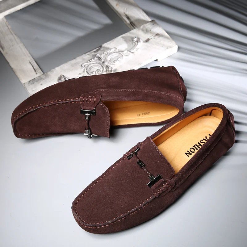 

Spring Luxury Cow Suede Leather Loafers Men's Beige Leather Flat Soft Sole Casual shoes Moccasin Wedding Shoes Large size：38-52