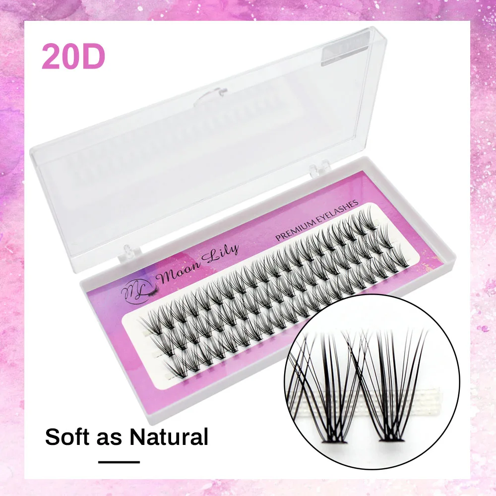 Moonlily 20D/30D Individual Cluster Eyelash Extension Natural Long Black 3D Volume Effect Faux Lashes Bunche Makeup Cilias