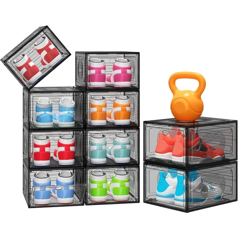 

Органайзер для обуви в упаковке, штабелируемая коробка для обуви с магнитной дверью, складное компактное хранилище для обуви для шкафа, прихожей,