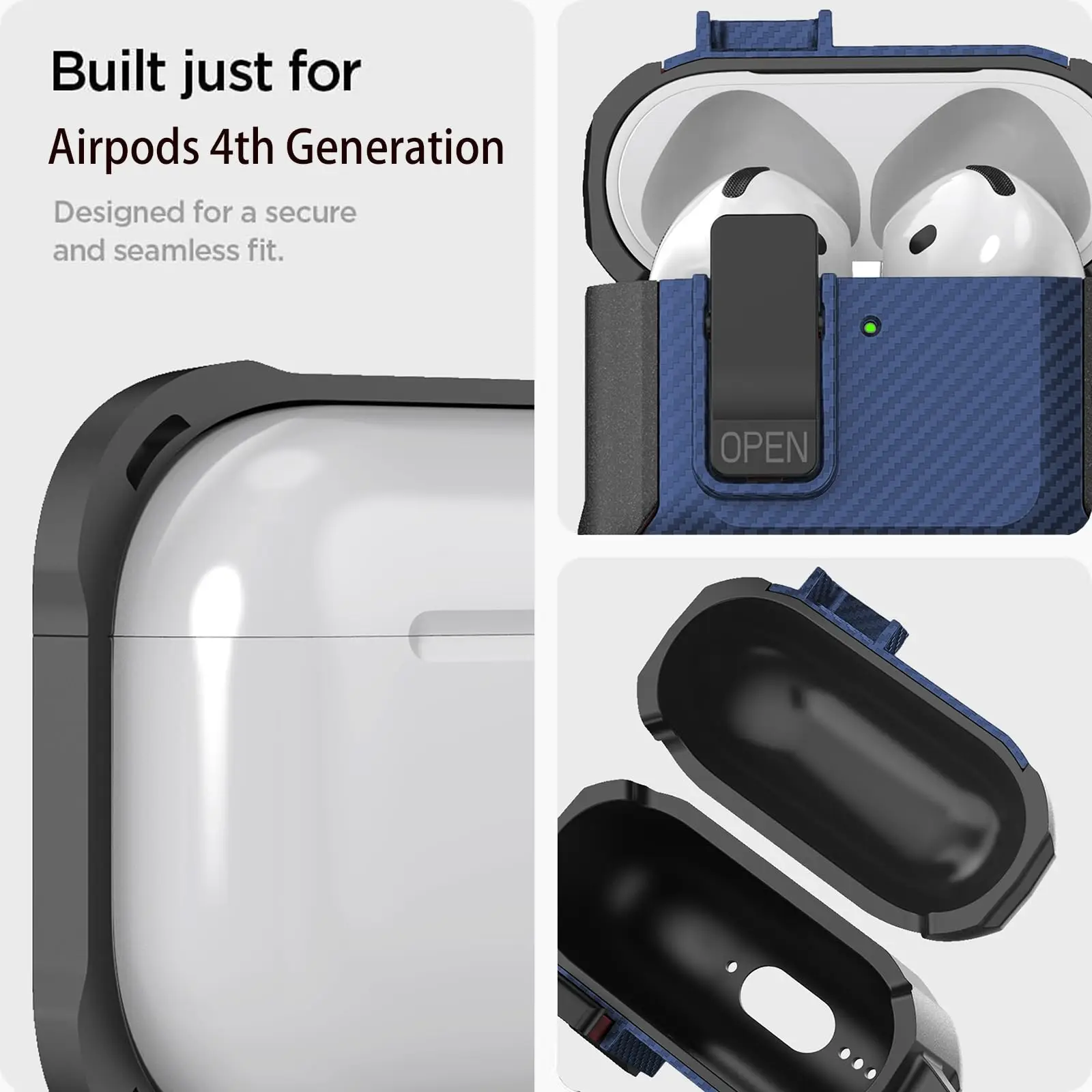 Funda para AirPods 4, funda con Kit de limpieza, funda de bloqueo seguro, funda protectora de fibra de carbono TPU para nueva funda de carga Airpods 4
