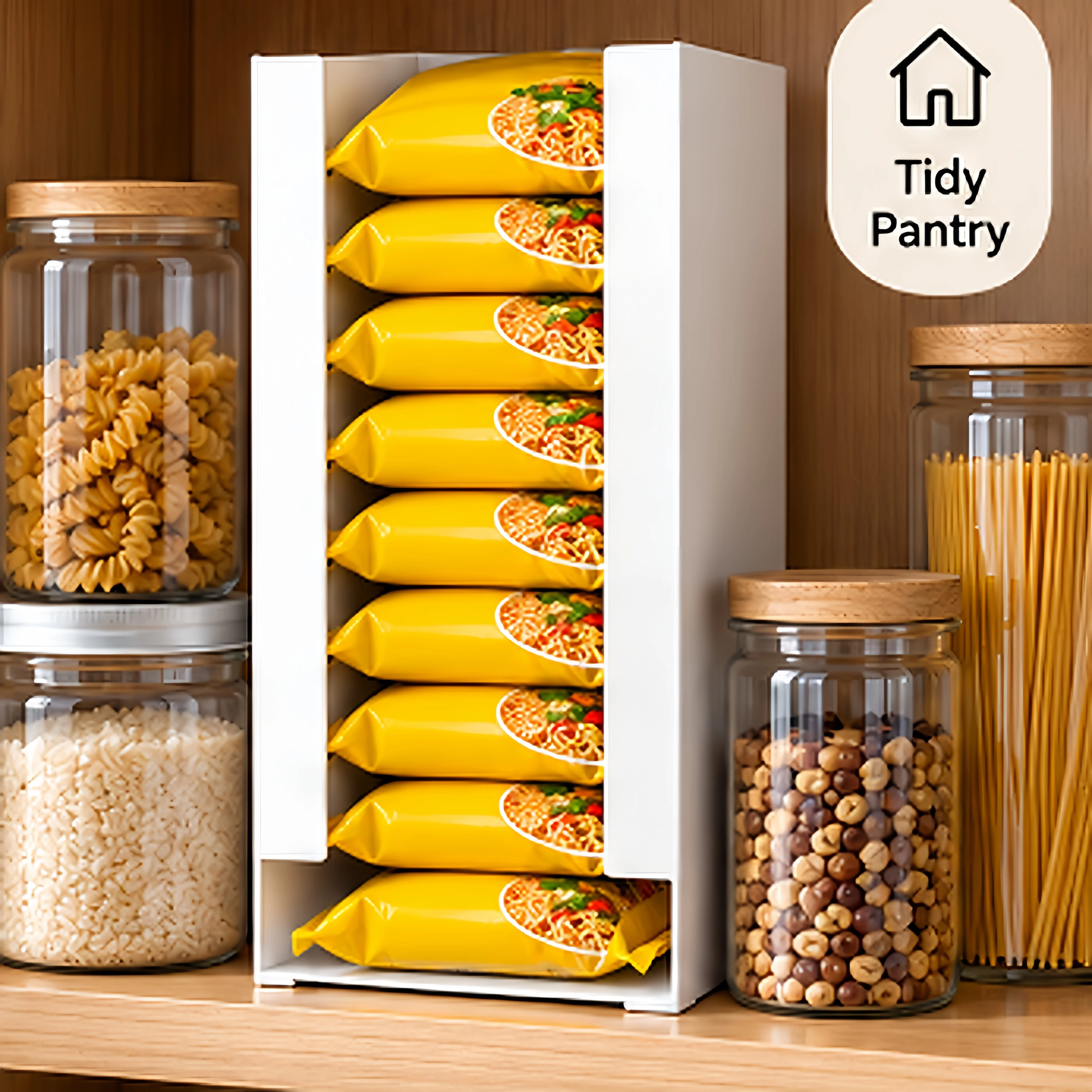 1pc Instant Noodle Storage Box Multifunctional Instant Noodle Storage Box Kitchen Desktop Storage Rack Plastic Storage Box