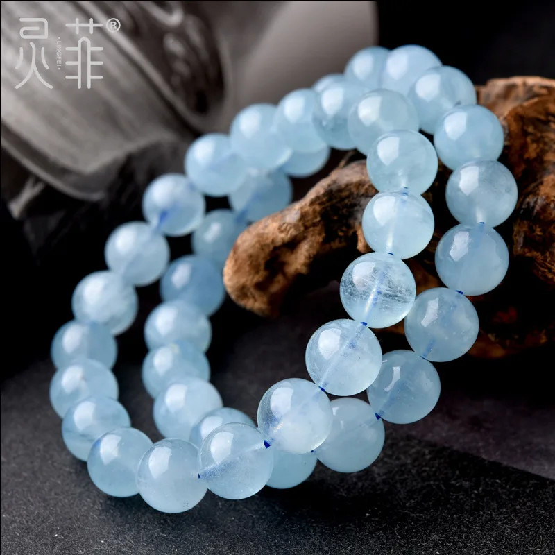 Aquamarine Bracelet Female Ice-like Devil Ocean Treasure Rough Stone Blue Beads Single Circle Beaded Bra