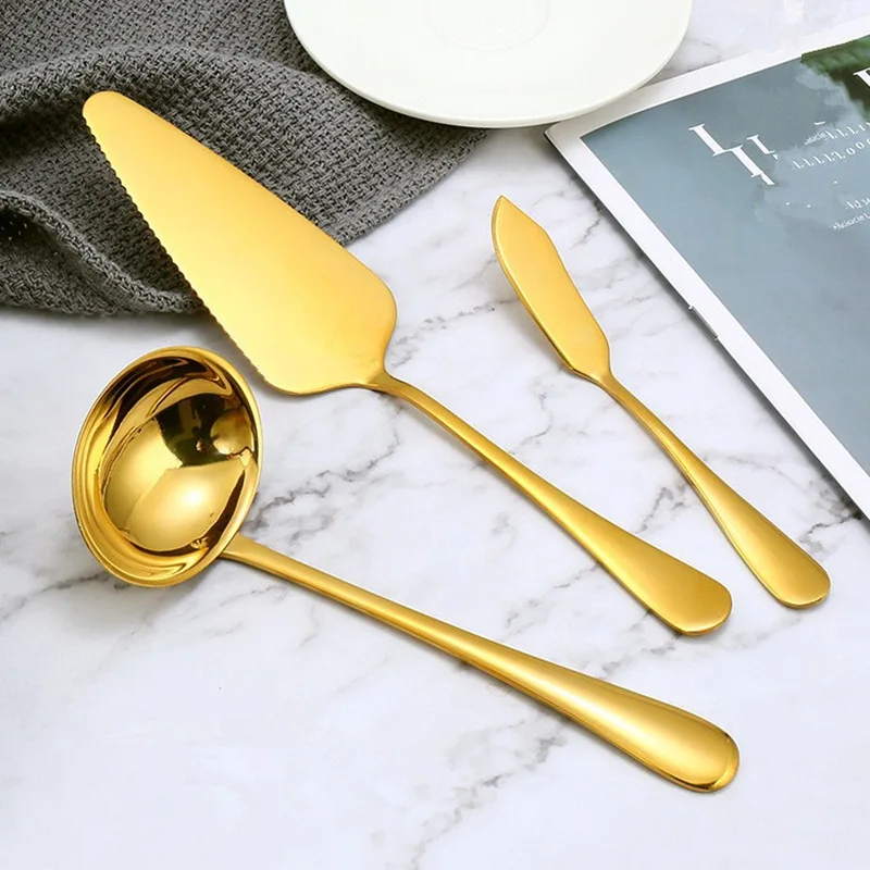 Stainless Steel Serving Spoon Fork Cake Shovel Cheese Butter Knife Salad Spoon Fork Bread Clip Set