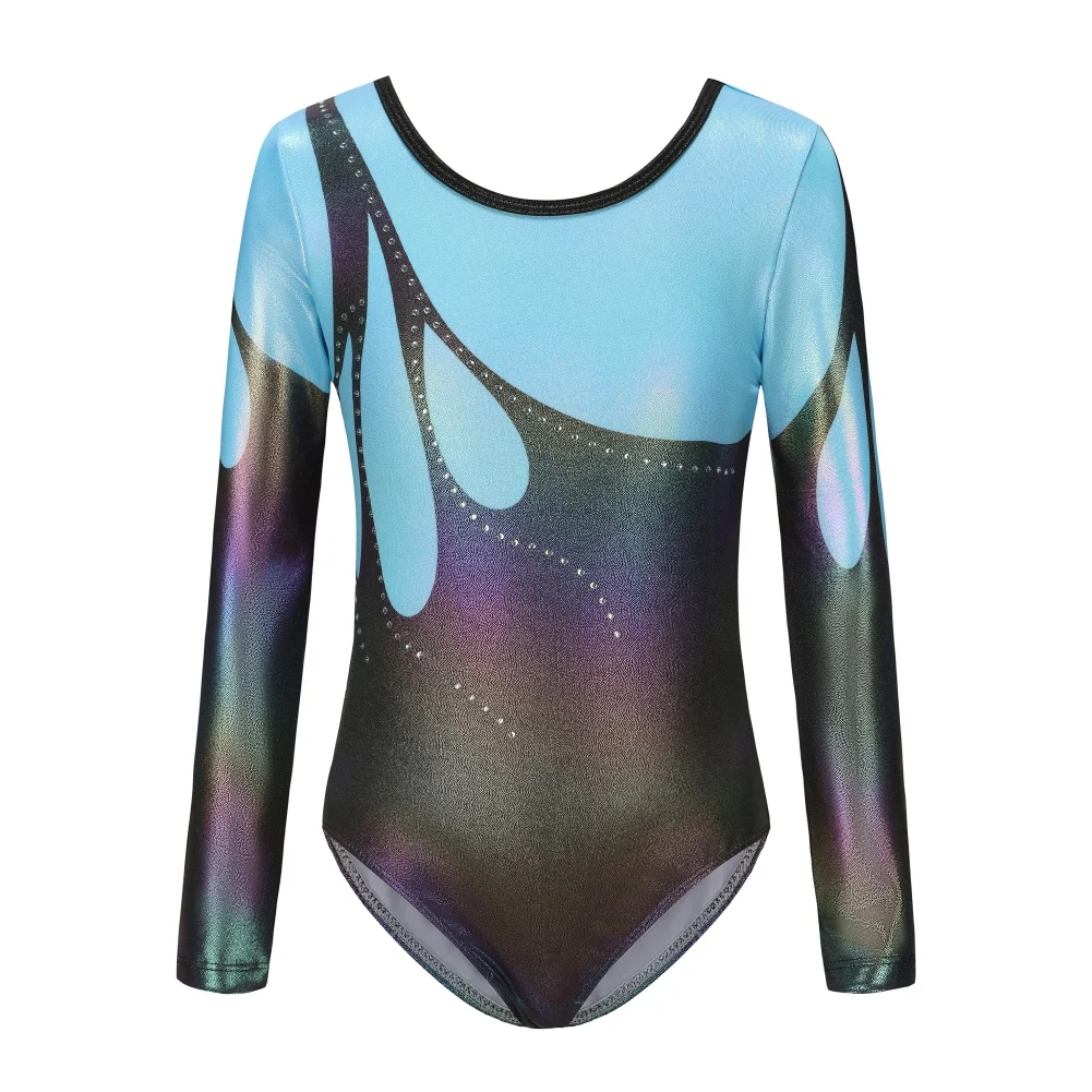 5-12Y Leotards Long Sleeved Girls' Ballet Skin-tight Garment Dance Sparkly Tumbling Fashion Gymnastics Clothing