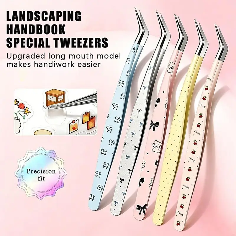 New Stainless Steel Curved Stickers Tweezers High Precision Cartoon Lashes Extension Tweezer Anti-static Eyelash Curler