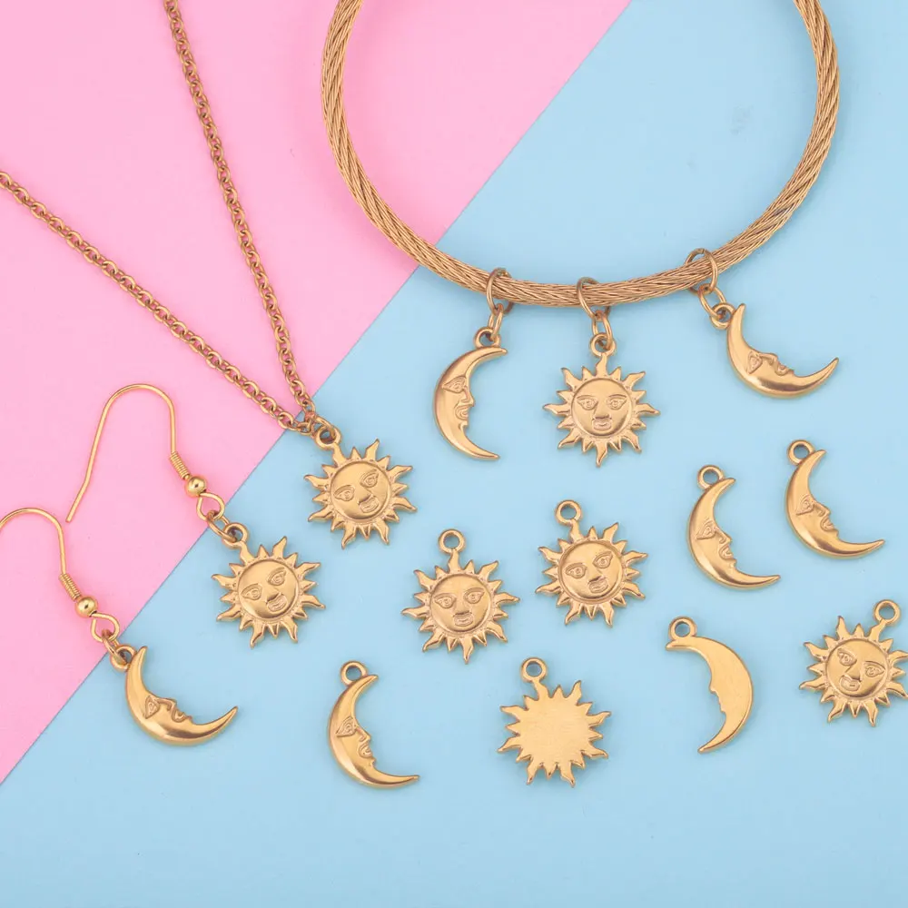 10pcs Gold-plate Sun Moon Charms For Earring Necklace Jewelry Accessories DIY Sunburst Pendant Jewelry Making DIY Handmade Craft