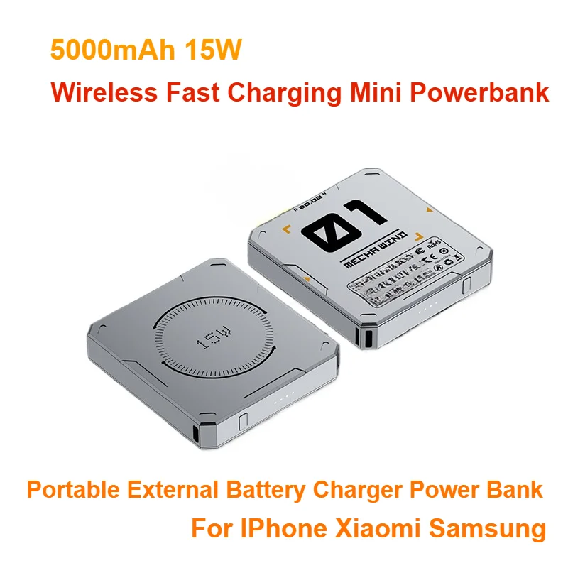 

5000mAh 15W Wireless Fast Charging Mini Powerbank For IPhone Xiaomi Samsung Portable External Battery Charger Power Bank