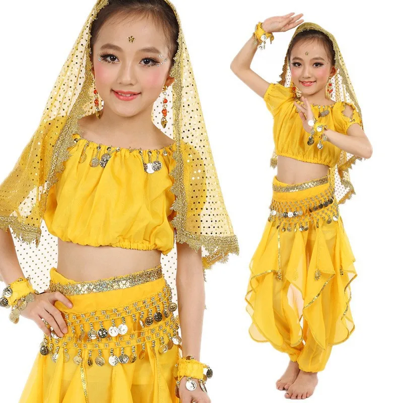 Children's Belly Dance Performance Set Children's Dance Performance Costume Indian Dance Short Sleeve Spinning Pants