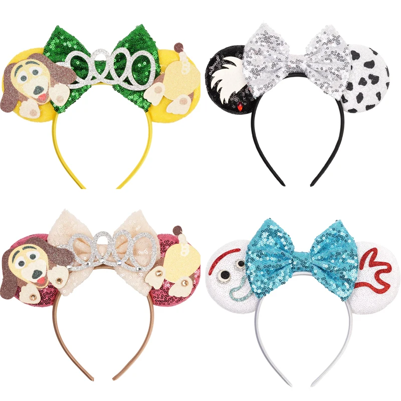 2026 Neues Design-Muster Disney Mickey Maus Ohren Haarband mit Pailletten-Schleifen für Mädchen, Erwachsene und Kinder, Halloween-Party Cosplay Haaraccessoires