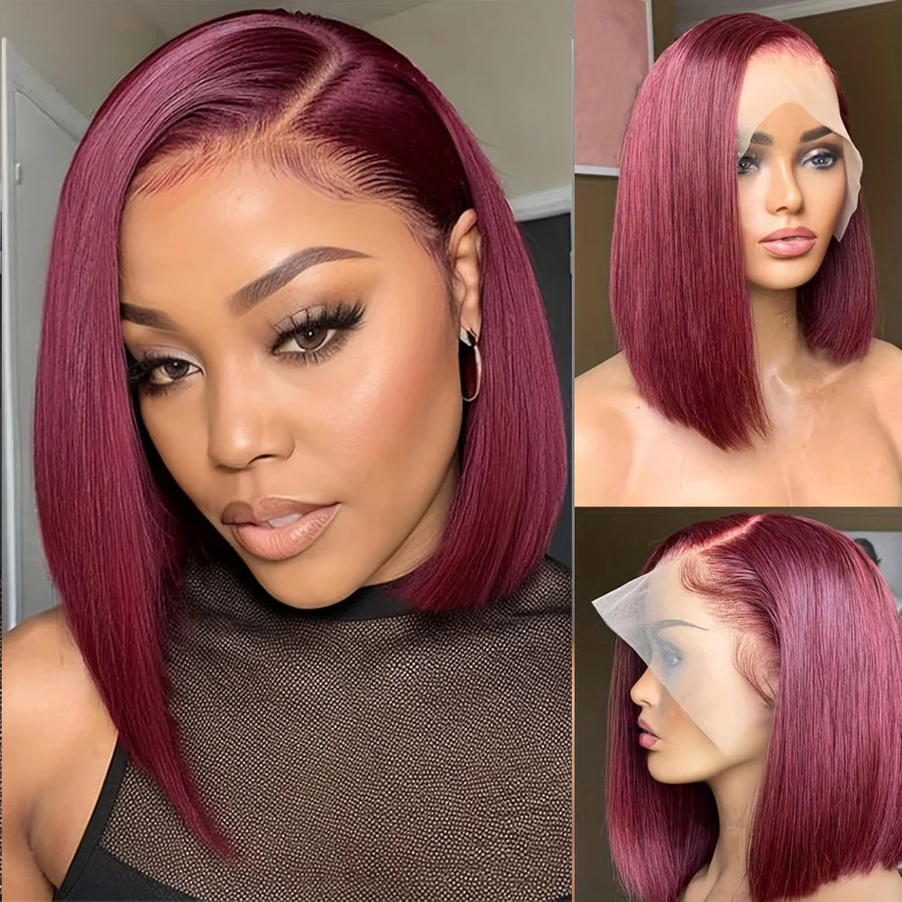 

99J Burgundy Bob Wigs Human Hair 99J Red Bob Wig Human Hair For Women 180% Density Red Wig Human Hair Pre Plucked With Baby Hair