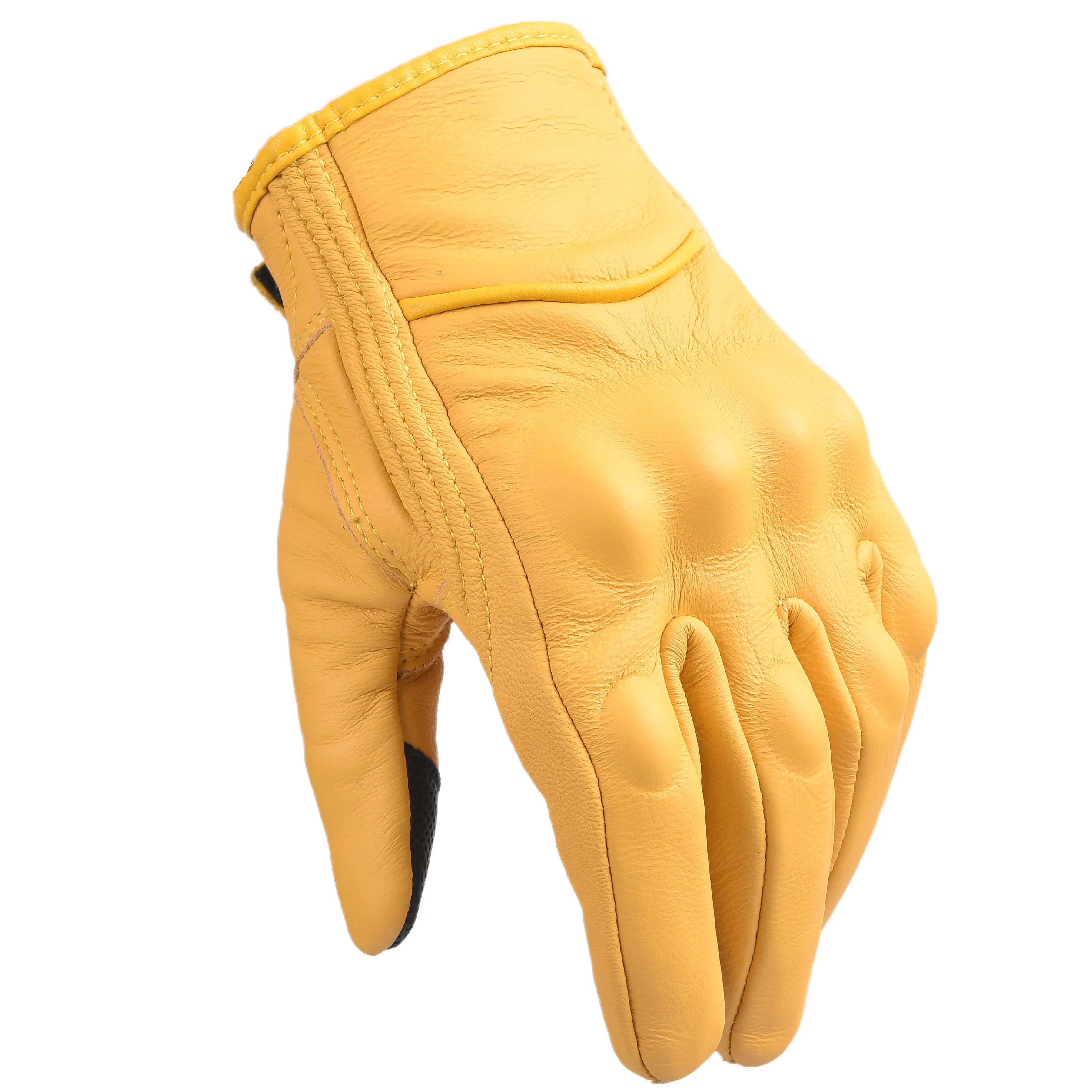 Men's Motorcycle Gloves Outdoor Low-Speed Urban Motor Riding Gloves Hard Knuckle Leather Yellow Glove
