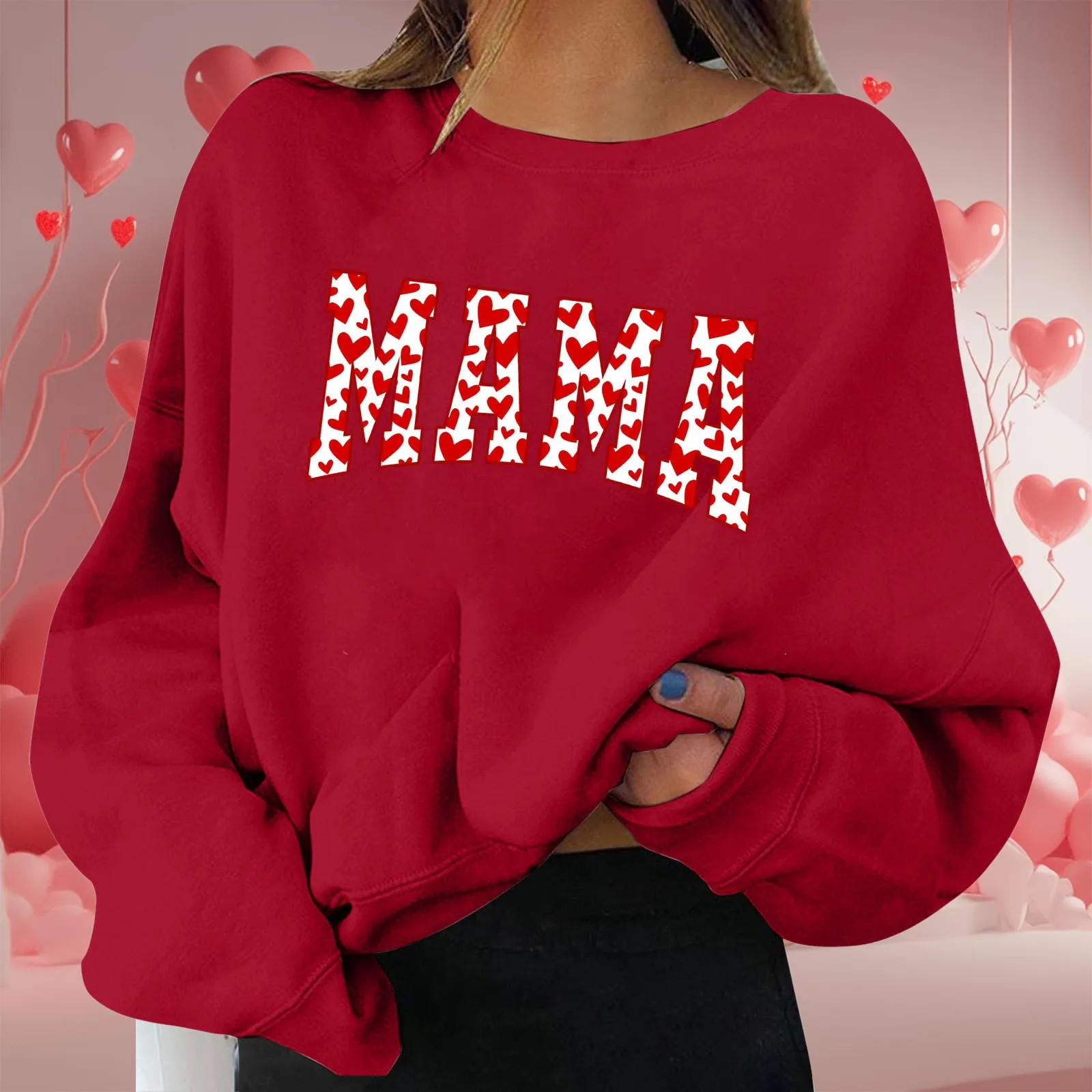 Women Valentine's Day Holiday Pullovers Graphic Print Crew Neck Long Sleeve Womens Plain Hoodie Maternity Quarter Zip