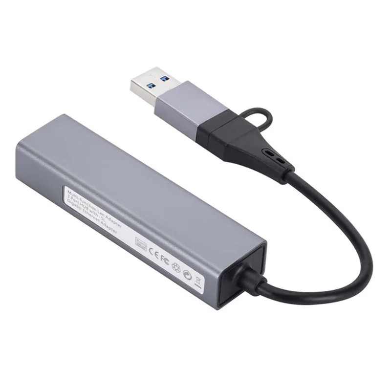 

ABTS-1 Piece Gigabit Network Card 1000Mbps 3 Port 3.0 HUB 2 In 1 Cable USB-C To RJ45 Driverless Network Card Aluminum