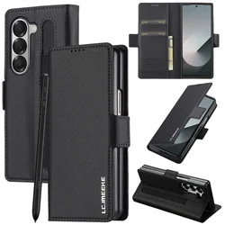 Magnetic Flip Leather Phone Case for Samsung Galaxy Z Fold 6 5 4 3 5G Fold6 Fold5 Fold4 Wallet Card Cover Etui Coque