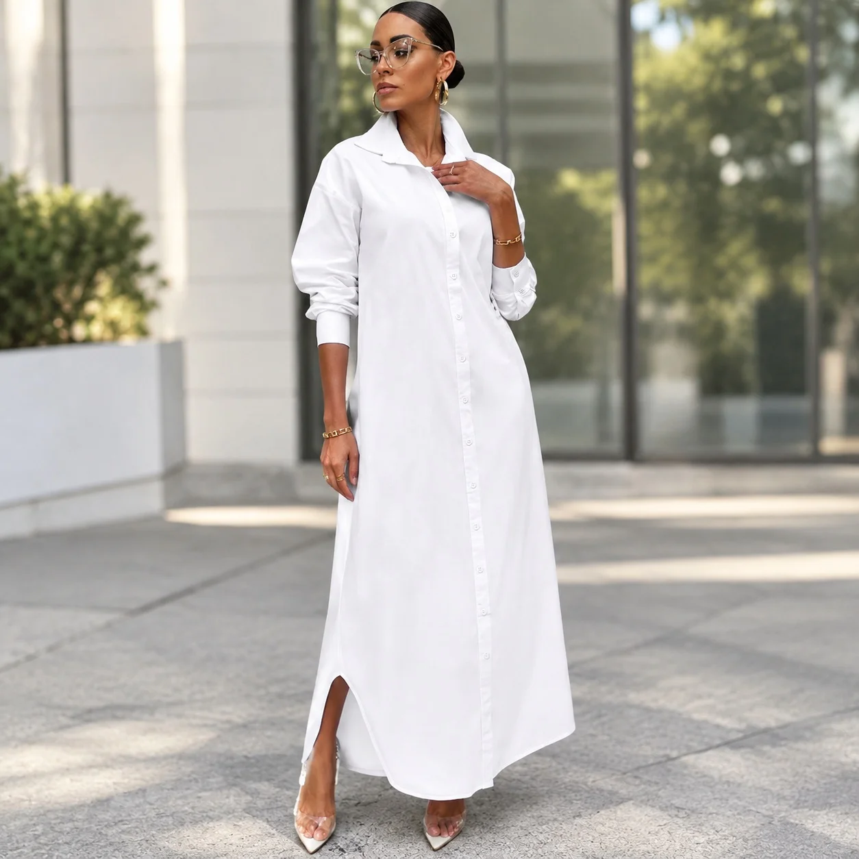 No Pattern Long Length Coat Irregular Silhouette Elegant Business with Slightly Stretchy Woven Blouse Summer Women Blouse