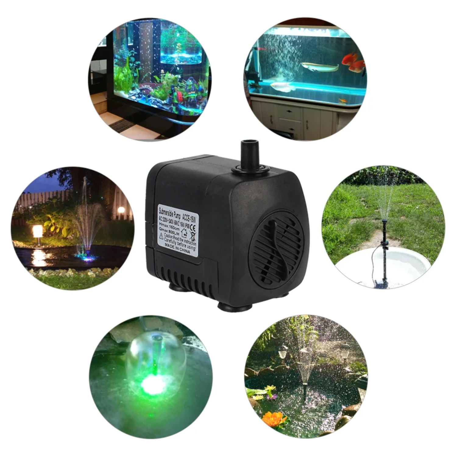 Fuente de acuario de jardín impermeable ultrasilencioso ajustable de 15 W con cable de alimentación con 12 luces LED enchufe de agua UE