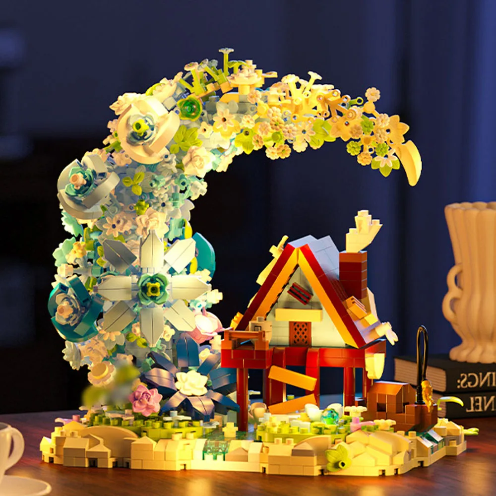 DIY زهرة البيت اللبنات الصغيرة خرافة القمر البيت الأطفال لغز الطوب البناء التجمع لعبة هدايا عيد الميلاد