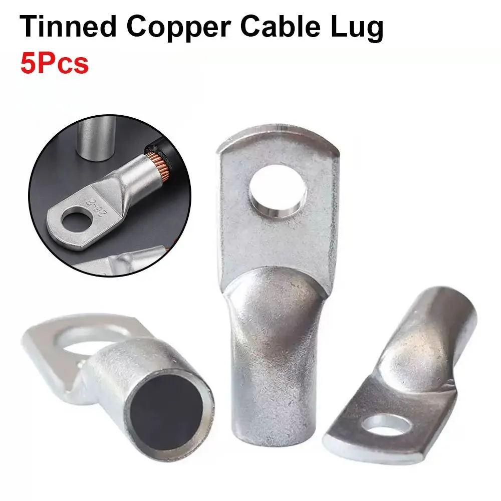 5Pcs JG Series Tinned Copper Cable Lug 6/10/16/25mm2 14-2AWG Battery Cable Terminal Tinned Copper M6/M8/M10/M12 Power Cable Lug