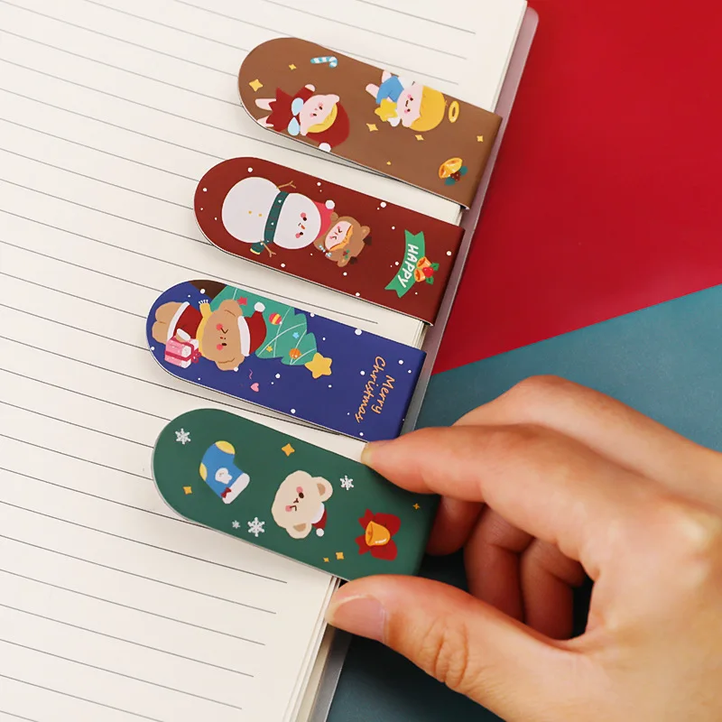 4pcs Christmas Magnetic Bookmark Cartoon Book Accessories School Supplies Book Marks Aesthetic Stationery School Acsesories