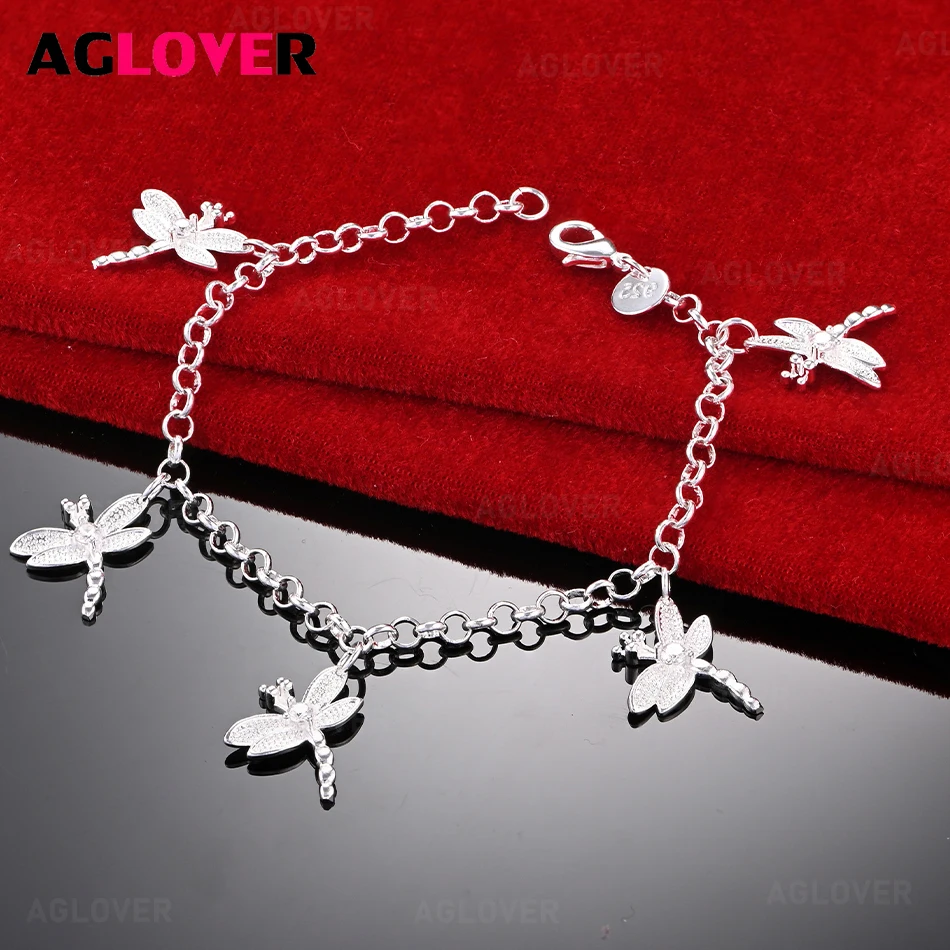 

AGLOVER 925 Sterling Silver Five-pointed Dragonfly Coil Shrimp Clasp Bracelet Fashion Elegant Women Party Jewelry