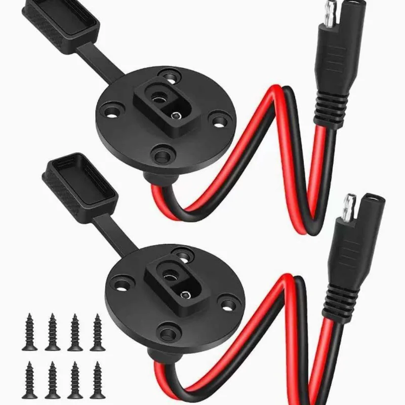 2Pcs SAE Power Socket Sidewall Port Weatherproof SAE Quick Connect Solar Panel Mount Universal Flush-Mountable Connector 12AWG