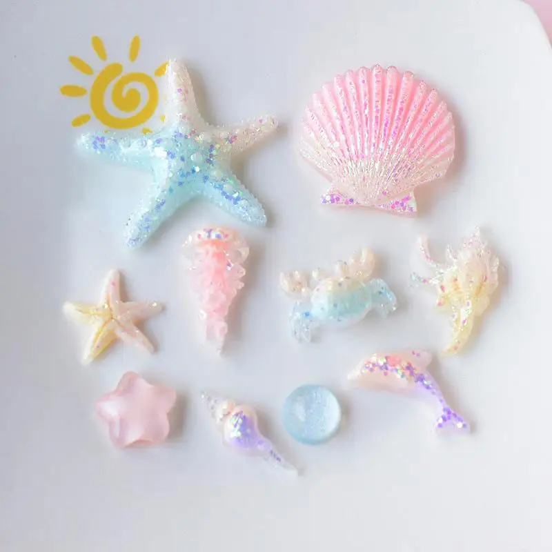 10PCS Cute Sea Theme Resin Sandal Charms Decorative Shoe Accessories For Women Girls Summer Beach Pool Party Birthday Holiday