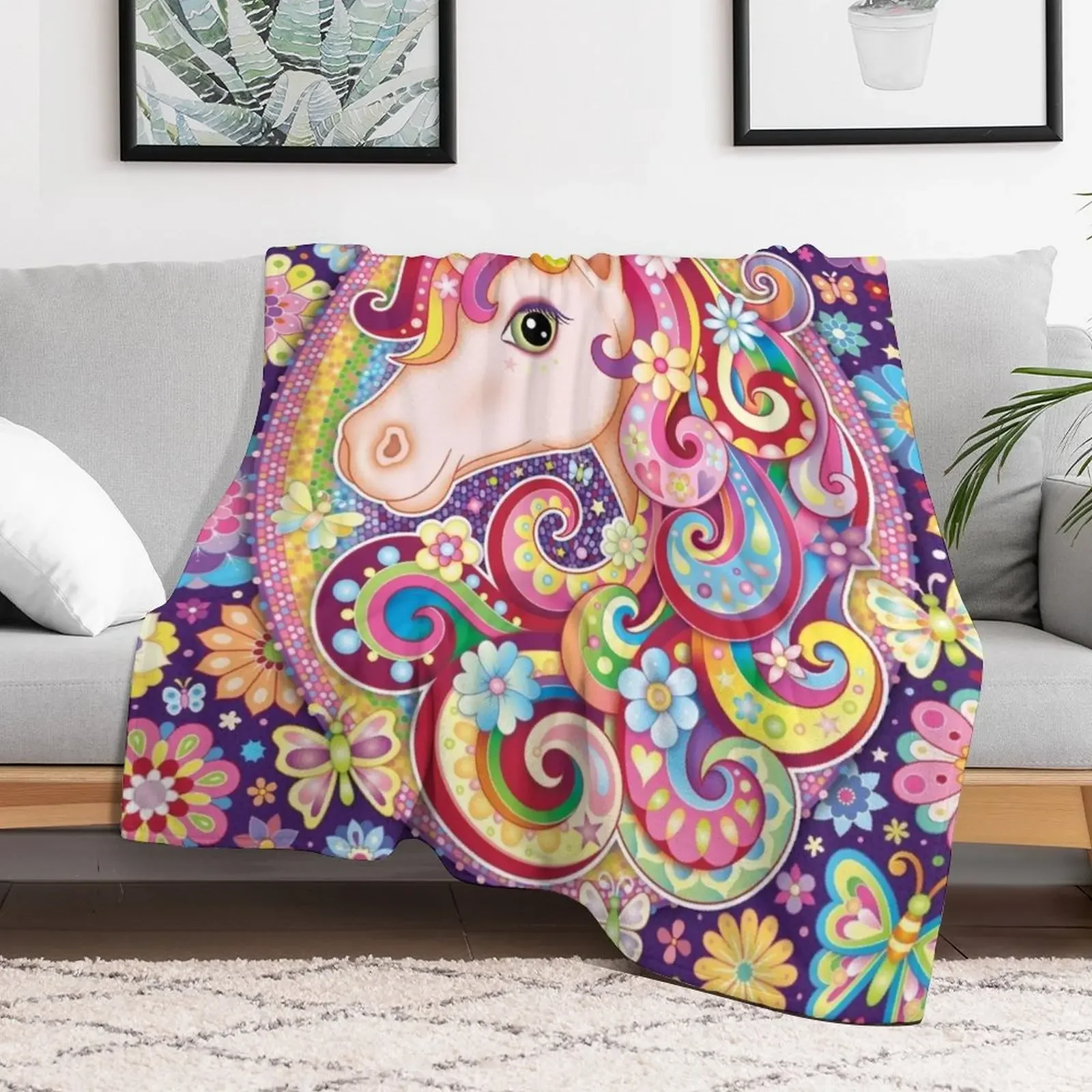 Unicorn Rainbow Art - Colorful Unicorn Art by Thaneeya McArdle Throw Blanket Bed Large Sofas Blankets