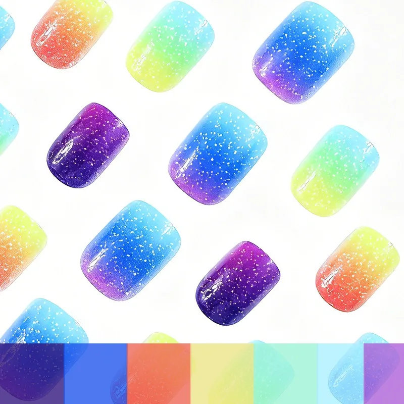 24 Pcs Fashion Nail Tips Multi-color Gradient Press on Nails Sets Short Square Ready-to-attach Nails False Nails Self-nail 2026